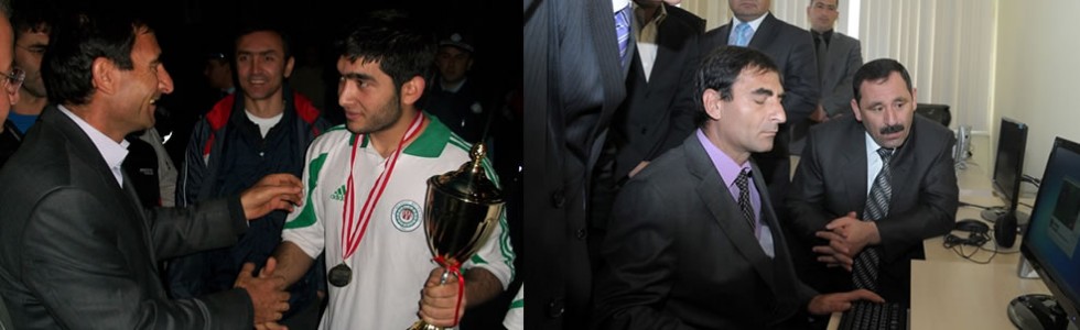 2 Resim Yanyana : Futbol Turnuvası Kupasını Takımın Kaptanın veren İlimdar Boztaş Diğer Resimde ise Sayın Enver Demirel ve İlimdar Boztaş aynı potrede